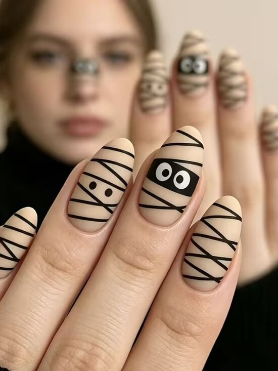 Other - 24pcs Matte Nude Almond Halloween Spooky Big-Eye Nail set NIB